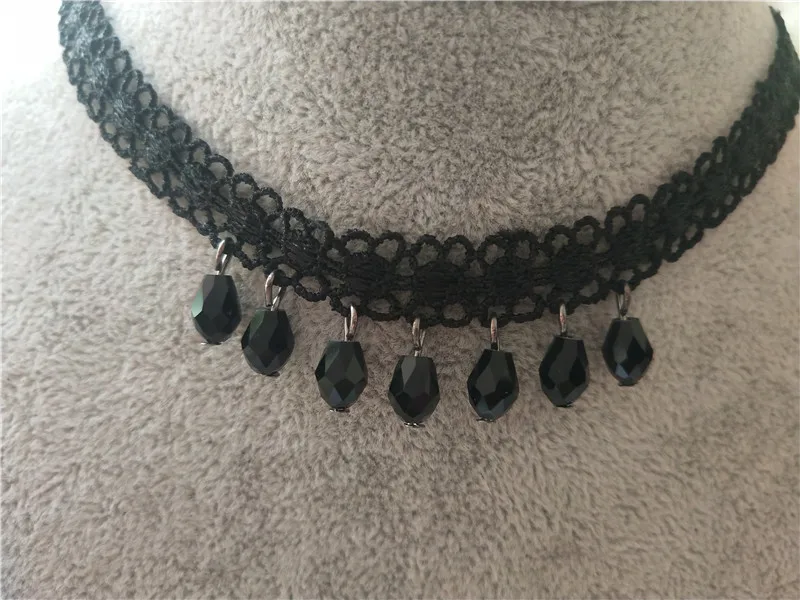 Новое ожерелье, сексуальные Чокеры в готическом стиле, Кристальное черное кружевное ожерелье-чокер на шею, винтажное викторианское женское чокер в стиле стимпанк, ювелирные изделия - Окраска металла: 11