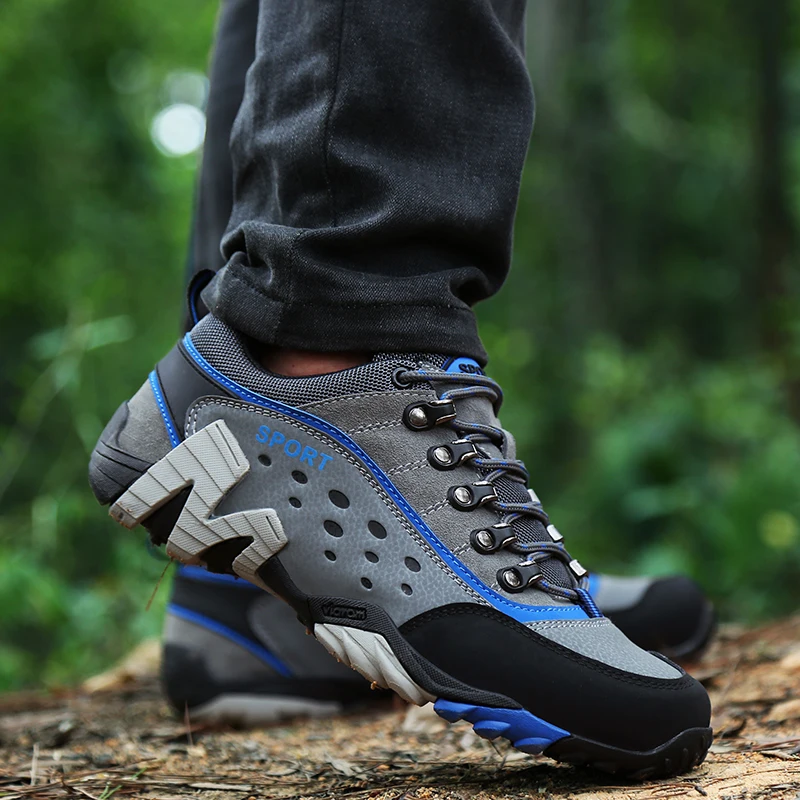 FTROCHB High Quality Unisex Hiking Shoes Brand Breathable Outdoor Men Sneakers Comfortable Non-slip Hot Sale Adult Sports Shoes - Цвет: Синий