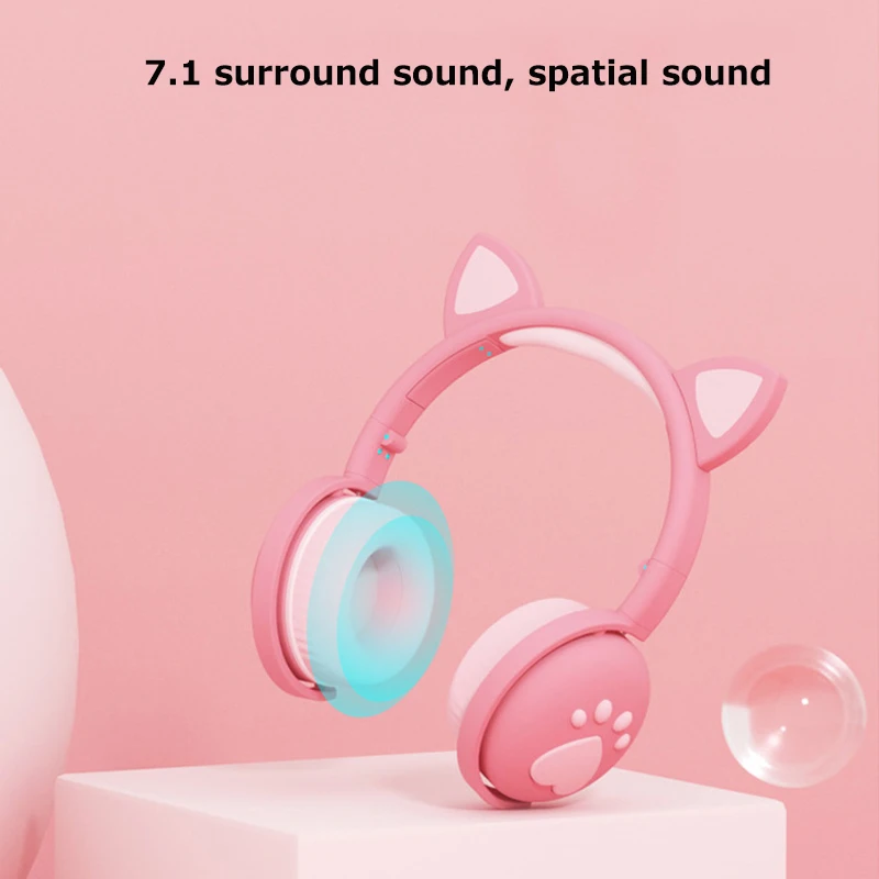 2020 LED Cat Ear Headphones Bluetooth 5 0 Kids Earphone Cute Cartoon Headset Support TF Card 3 5mm Plug With Mic