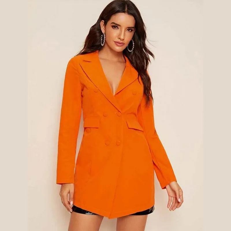Orange Chic Mid Length Blazer Women 2021 Spring Autumn New 