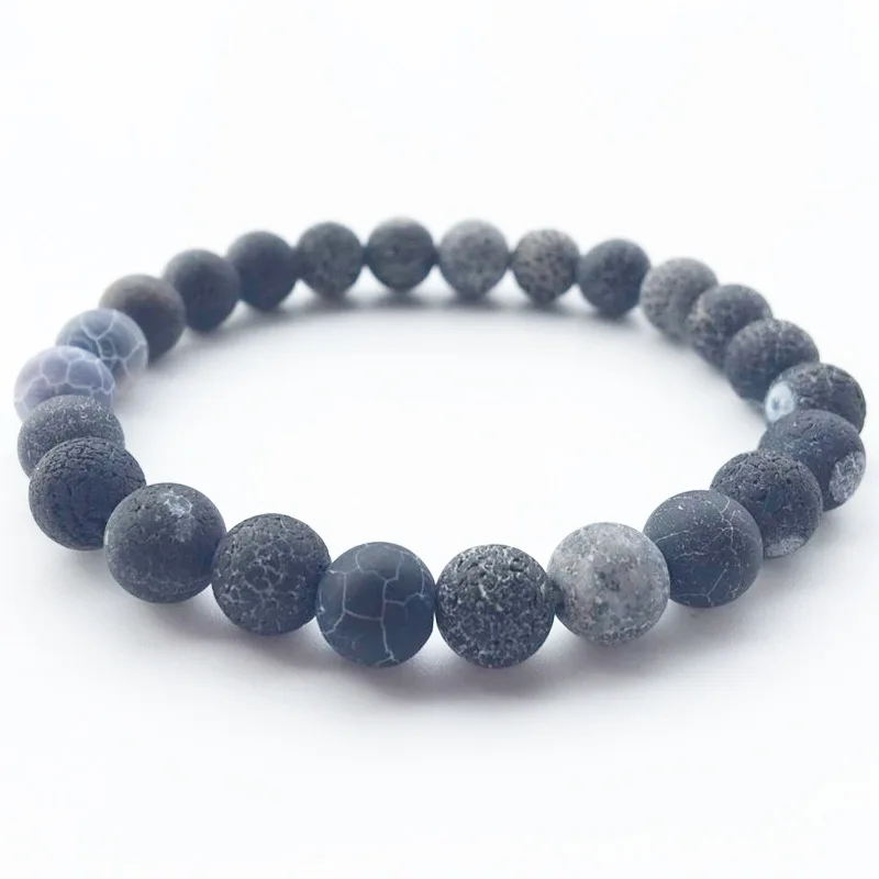 Weathered agate Lava Натуральный мужской браслет с бисерамы 8 мм натуральный камень вулканическая порода тигровый глаз черный ониксовый матовый бусины из лечебных камней стрейч Шарм Йога женские ювелирные изделия - Окраска металла: Weathered agate Lava