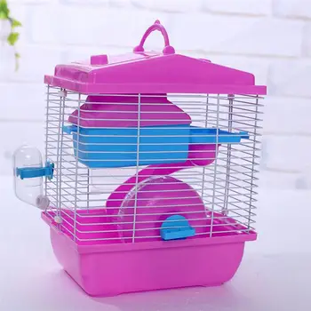 

Double Layer Hamster Pet Acrylic Beds Small Pets House Outdoor Carry Cages Container Chinchilla Hamster Villa (Pink)