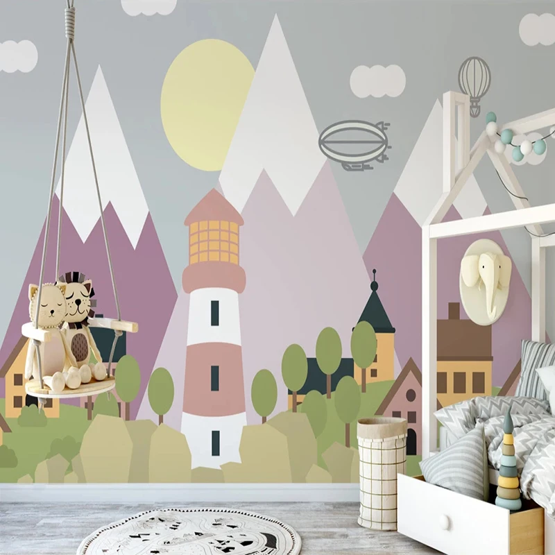 

Custom 3D Wallpaper Murals Cartoon Landscape Children Room Kindergarten Mural Princess Room Bedroom Background Photo Wall Paper