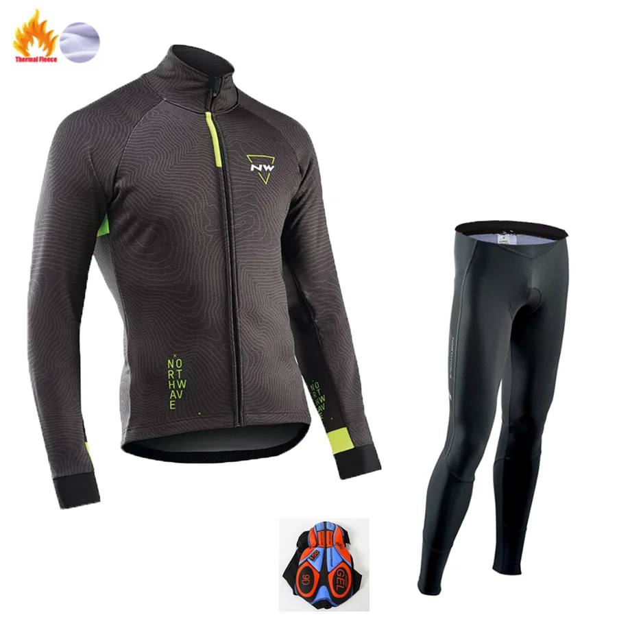 Fleece long sleeve Northwave зимний теплый Полярный Джерси NW мужской костюм Спортивная одежда для активного отдыха Одежда для горного велосипеда комбинезон набор - Цвет: Fleece long sleeve
