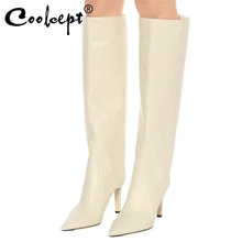 Coolcept/Зимние Сапоги выше колена, с острым носком, на тонком высоком каблуке, однотонные, без шнуровки, черная обувь для вечеринок, пикантные, Botas Feminino, размер 33-45