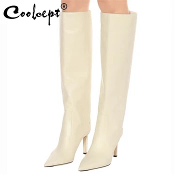 

Coolcept Winter Over The Knee Boots Pointed Toe Thin High Heel Solid Slip On Black Party Shoes Sexy Botas Feminino Size 33-45