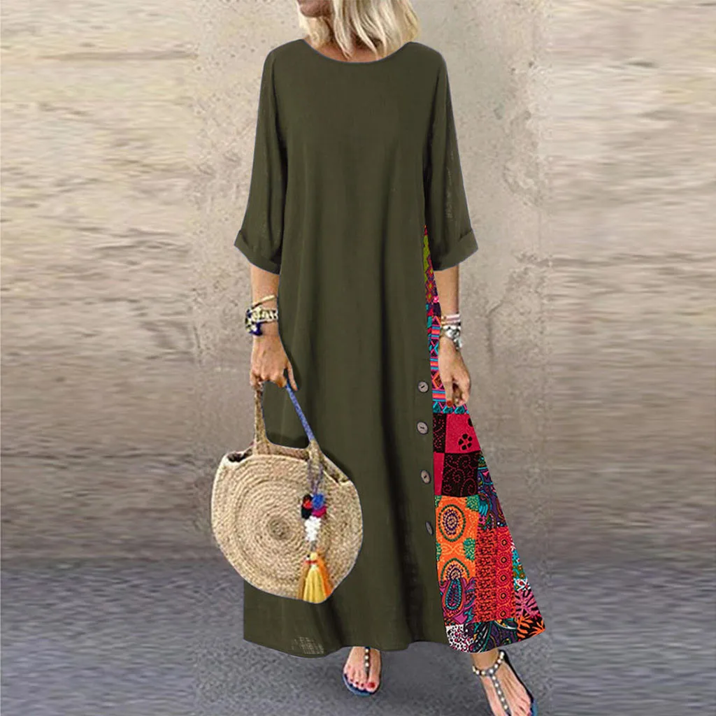 Платье женское ropa mujer vestidos de verano платья vestidos verano mujer robe повседневные платья с рукавом три четверти Patchwork Z4