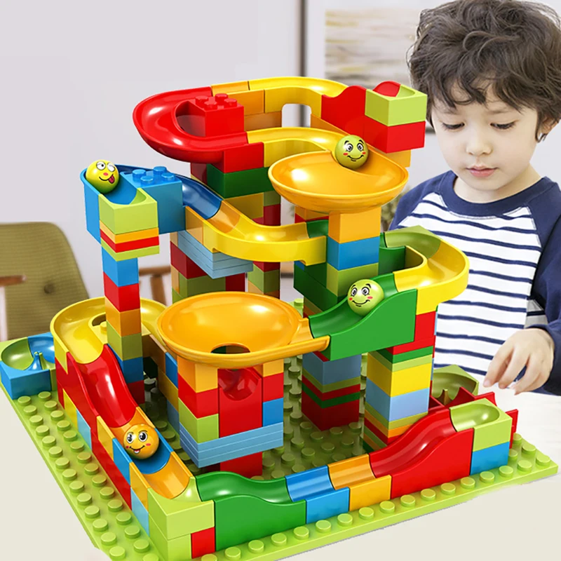 

165-330PCS DIY Big Size Building Block Compatible Duploed Marble Race Run Funnel Slide Funnel Maze Balls Bricks Toy For Children