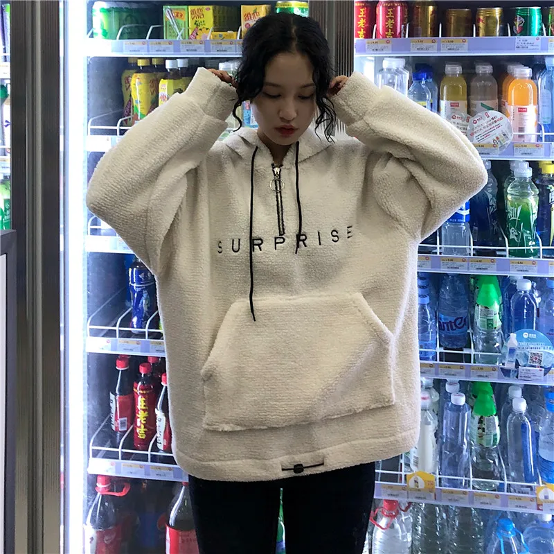 Price+ 5 Photo Shoot Net Price! 3059# Autumn And Winter New Style Korean-style Loose-Fit Laziness Faux Lambswool Hooded
