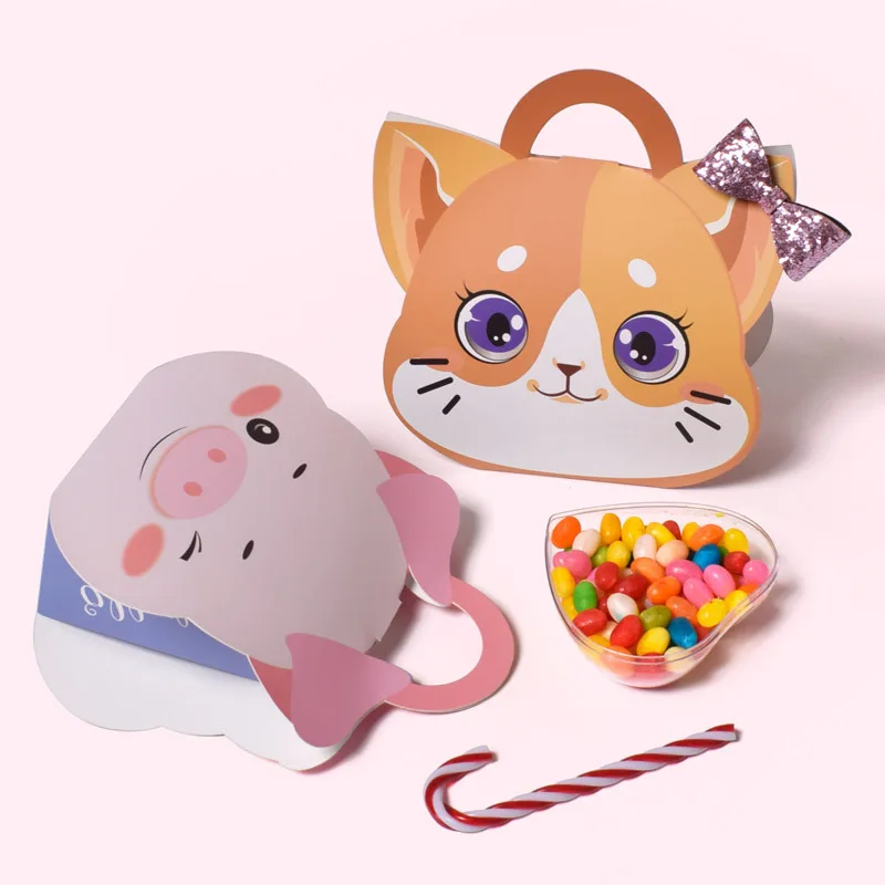 12pcs Animals Candy Box Pink Cat Pig Paper Handbags Gift Packaging for Wedding Birthday Holloween Party Decorations | Дом и сад