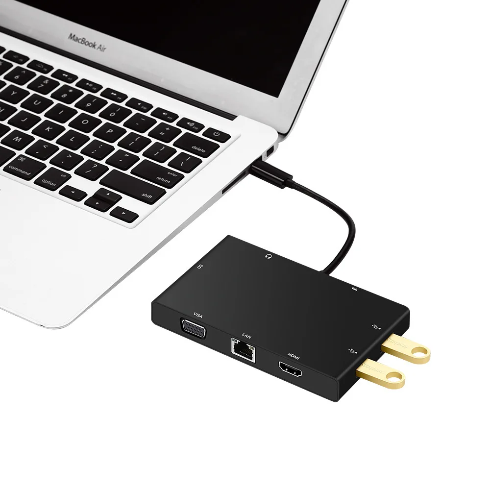 Thunderbolt 3 USB C концентратор 8 в 1 USB-C к HDMI VGA 1000 м Ethernet Rj45 адаптер SD кард-ридер 3,5 мм разъем type C PD для MacbooK Pro