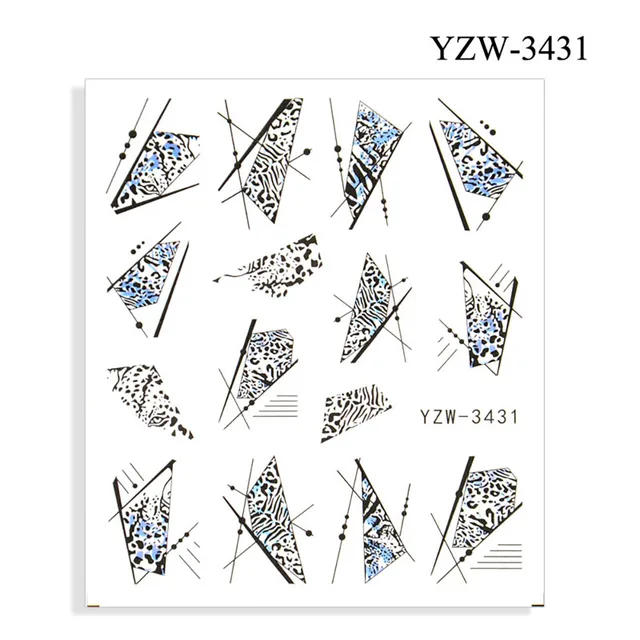 Colorful Face Flower Stickers Nail Stickers Transfer Nails Water Decal Nail Decals Leaf Sticker Series Watermark Nails Geometric YZW-3431