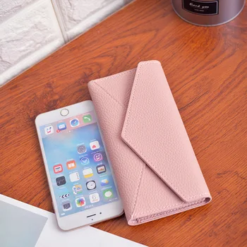 

new women purse wallet retro envelope wallet card holder id card coin purse phone bag fold button hard currency pink black