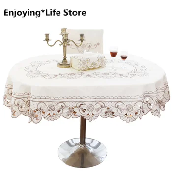 

Europe Garden Table Cover Beige Floral Embroidered Wedding Table Cloth Rectangle/round/oval Decorative Tablecloths for Kitchen