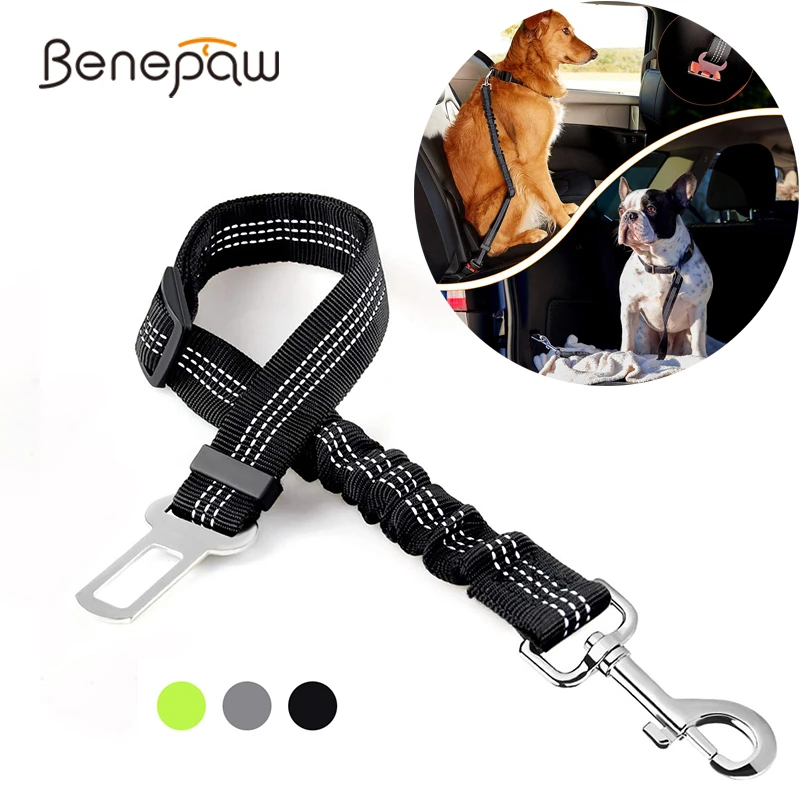 Benepaw Bungee Elastic Dog Seat Belt Adjustable Reflective Durable Nylon Pet Car Safety Belt Vehicle No Tangle Belt Puppy Cat