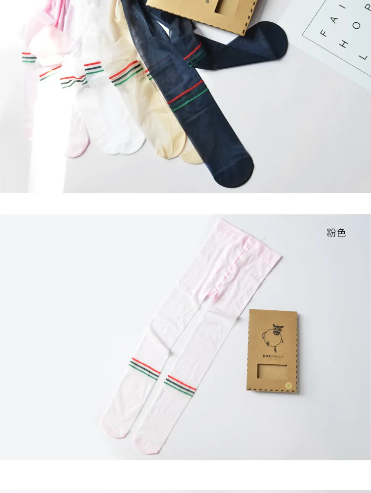 He zi dream Summer Children Socks Color Stripes Cored Wire Girls' Pantyhose Children Anti-mosquito Socks Thin Silk Stockings Chi