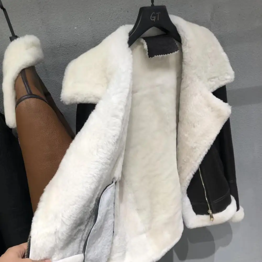 Женская зимняя куртка из натуральной кожи, пальто из натуральной овчины с мехом, новинка, Модная стильная одежда
