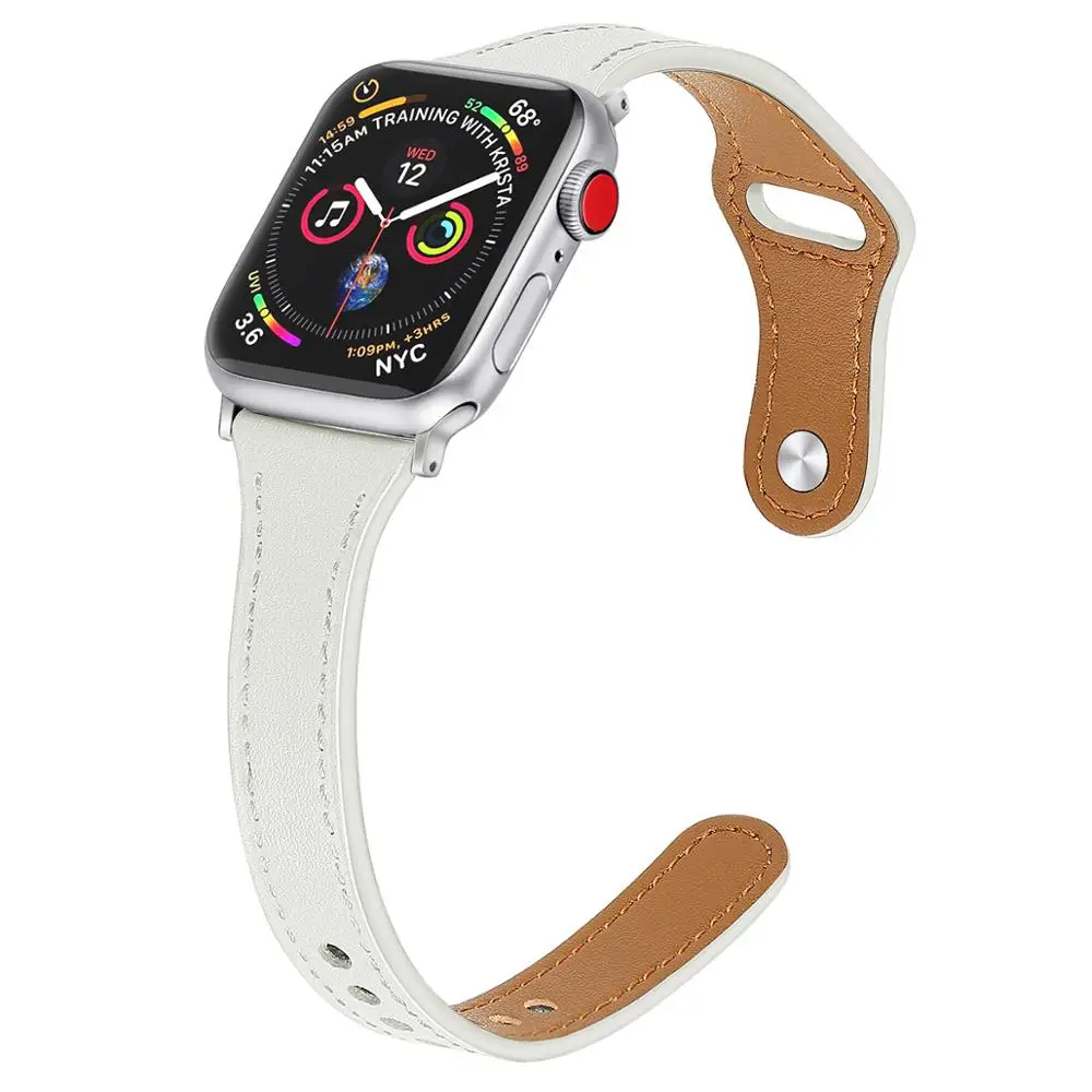 Ремешок из натуральной кожи для Apple watch 44 мм 40 мм iWatch 38 мм 42 мм тонкий ремешок для часов Браслет Apple watch 5 4 3 2 1 - Цвет ремешка: white