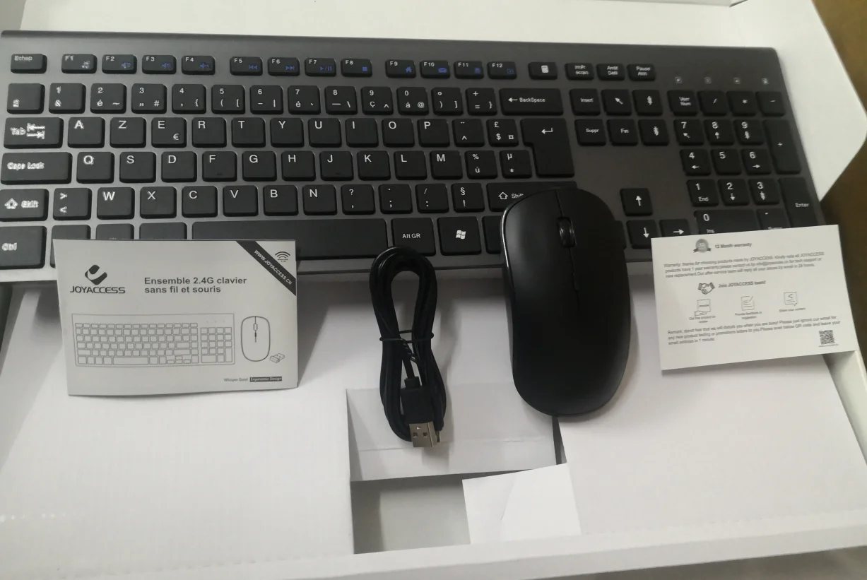 Set composto da tastiera e mouse wireless con layout francese - Tastiera numerica AZERTYU sottile e di dimensioni standard con batteria integrata._voghion.com
