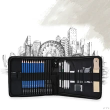 32 шт. Набор для рисования скетчей в путешествиях Roll Up Чехол с древесным углем, рисовальные карандаши PXPA