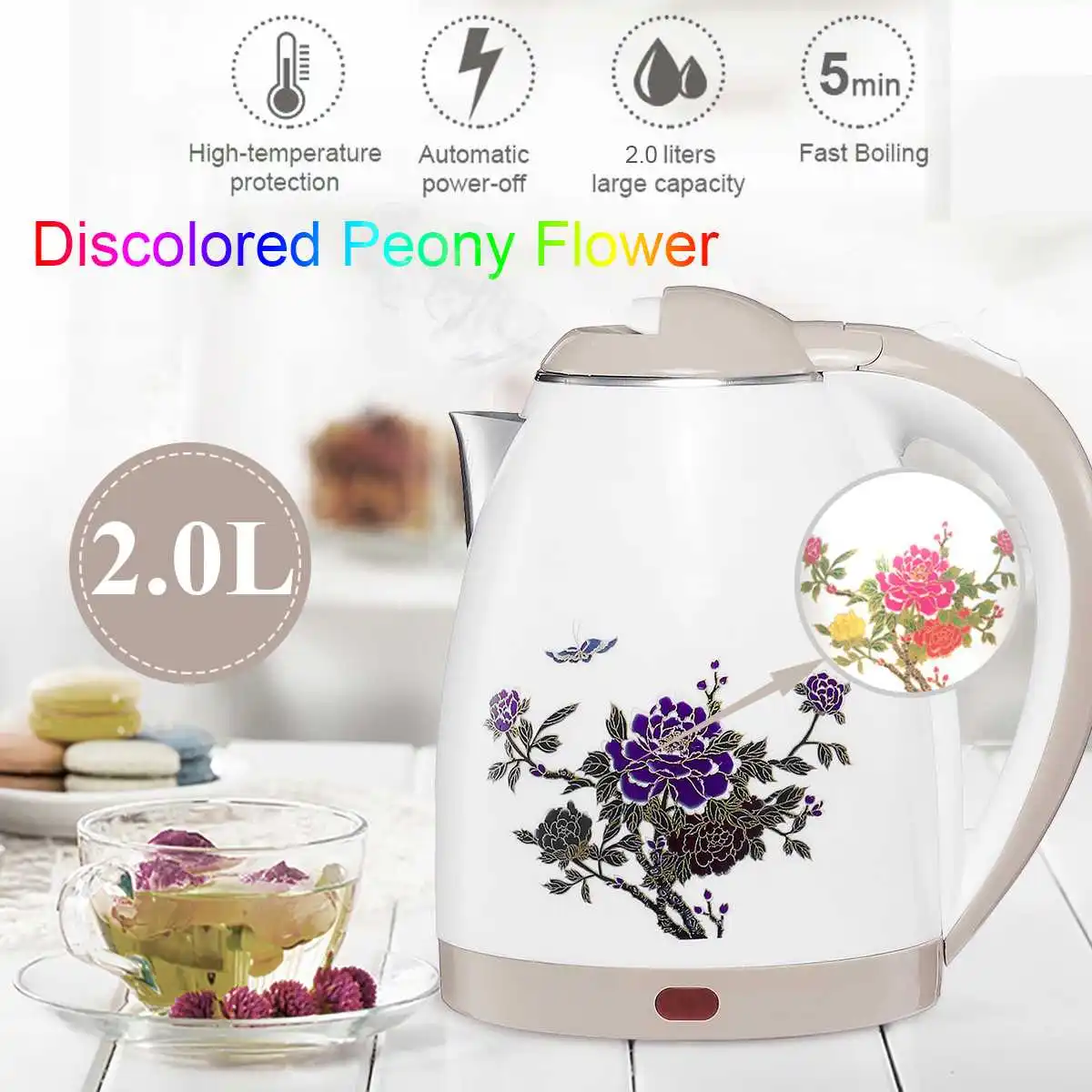 

2L Double-layer Stainless Steel 220V 1500W Power 360 Degree Rotational Base Overheating Power Off Electric Water Kettles