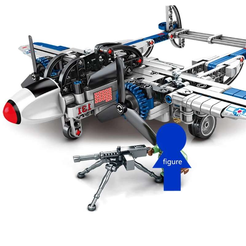 

SEMBO 704300 Military WW2 P38 Lightning Fighter Army Helicopter Building Blocks Model kit Bricks Educational Toys for Children