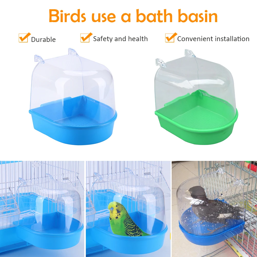Plastic Bird Bathtub Water Bath Shower Box Parrot For Parakeet Lovebird