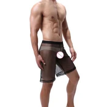 

Sexy Mens Sleepwear Mesh Breathable Men's Home Lounge Pajamas Sleep Shorts Bottom Mens Sheer Pijama Hombre