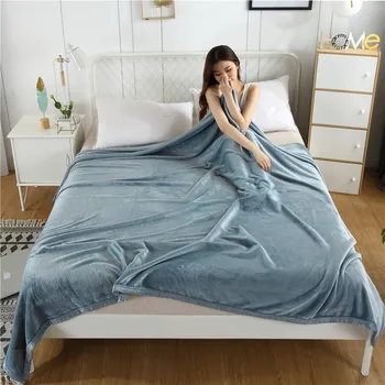 

Thicken Coral Fleece Blanket Solid Color Grey Blue Bedspread Flannel Bed Cover Winter Warm Bed Sheet A Blanket for Bed Sofa