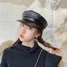 Осенняя восьмиугольная кепка из искусственной кожи женские шапки-береты армейские кепки женские береты в британском стиле кепка газетчика Мода