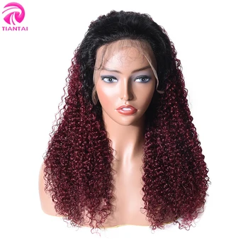 

TIANTAI Curly Human Hair Wig Short Bob Wig Pixie Cut Wig Ombre Wigs Human Hair 13x4 Burgundy Lace Front Wig Brazilian Remy 180%