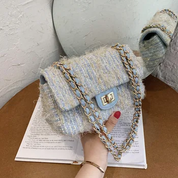 

New Luxury Design Woolen Chain Shoulder Crossbody Bags for Women 2020 Fashion Handbags Ladies Messenger Bags Female Purses