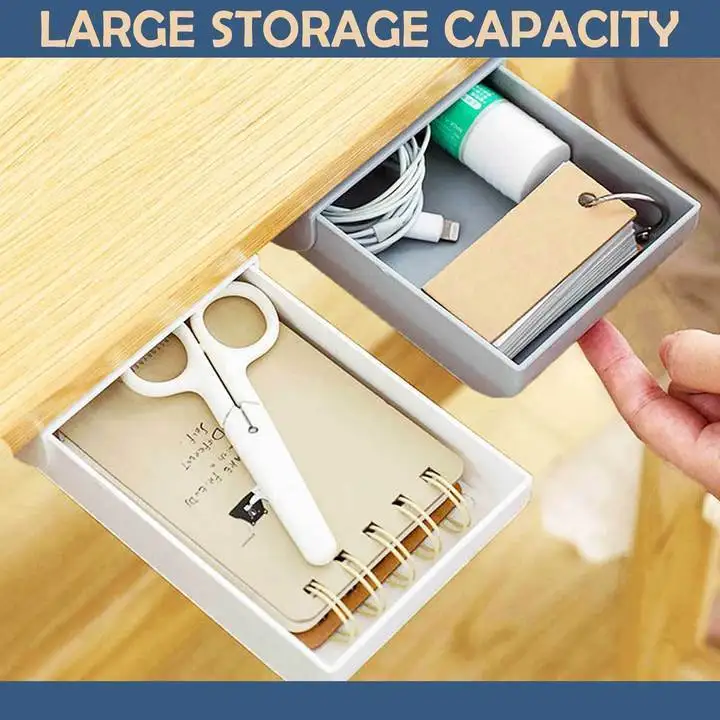 

Punch Free Self Stick Pencil Tray Desk Table Storage Organizer Box Desk Stand Self-adhesive Under-The-Table Drawer storage box