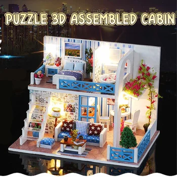 

Doll House Furniture Diy Miniature 3D Wooden Miniaturas Dollhouse Toys for Children Birthday Gifts 3D Puzzle Assembled cabin