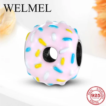 

Fashion 925 Sterling Silver Donuts Pink Enamel Fine Beads fit Original Women Charm Bracelets Bangles Silver 925 Jewerly Making