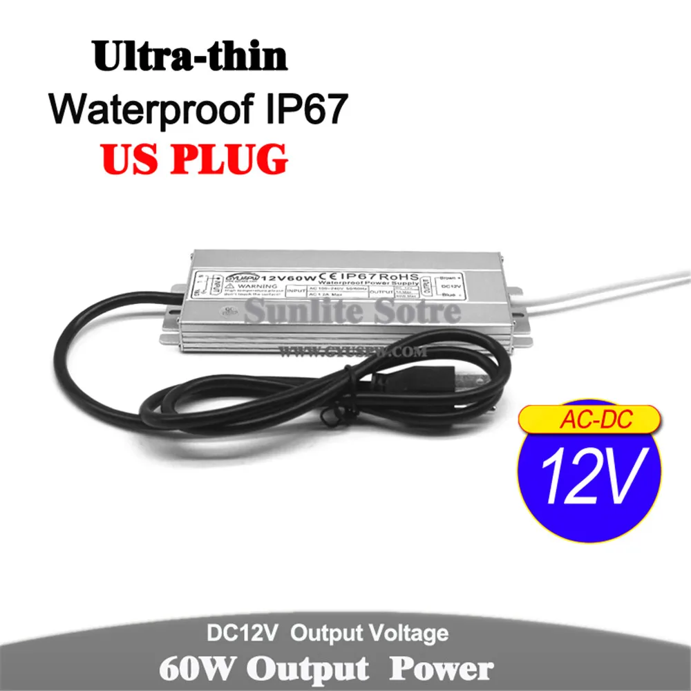 DC12V DC24V 60 Вт 72 Вт 100W 120W 150W Питание переключатель переменного тока DC 12V 24V Водонепроницаемый IP67 Мощность s адаптер США Штепсель для Светодиодный светильник CCTV