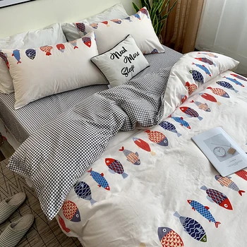 

Bedding Set Ins Small Fresh Sheets Four-piece Cotton 2020 New Summer Bedding Set Three-piece Cartoon Printed 1.2m(4feet) Bed