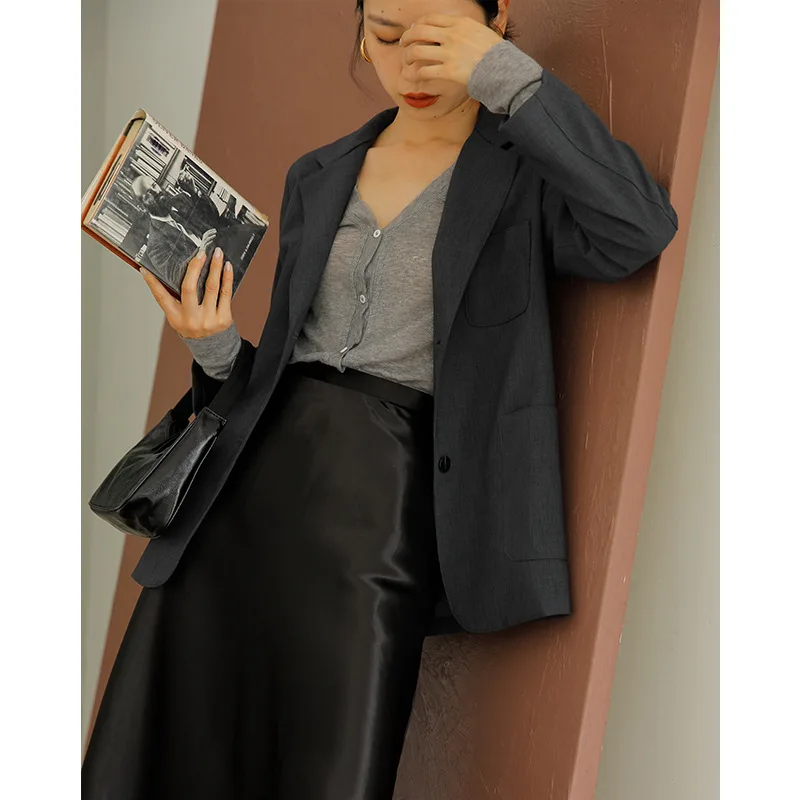 

2019 Autumn New Style South Korea CHIC Simple Commuting Loose Pocket Slimming Shoulder Pads Suit Jacket Women's 7939