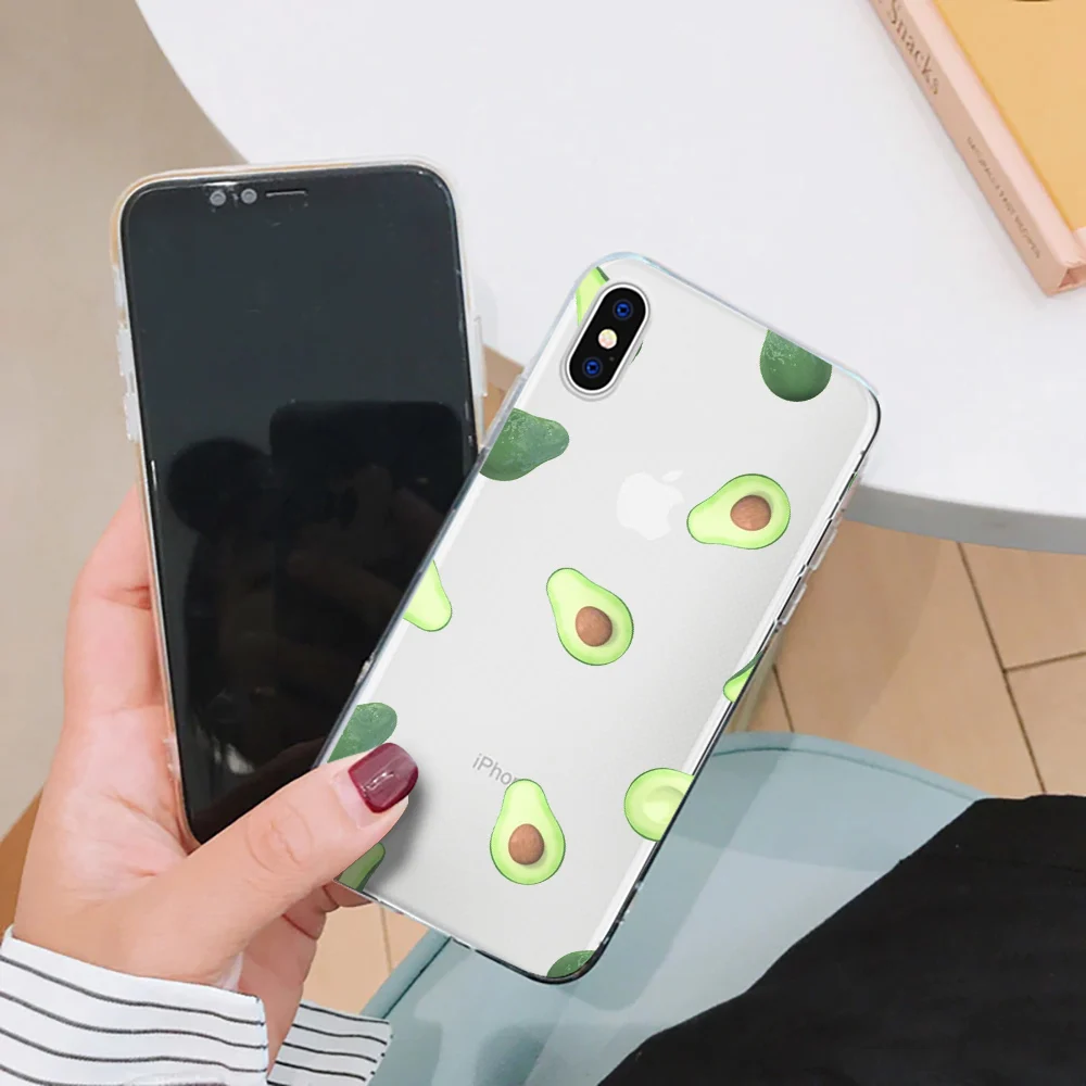 

Lovely Avocado Phone Case Coque For Iphone XR 8 7 Plus 5 5s SE Trendy Transparent Soft Phone Cover For IPhone 6 6S Plus XS MAX