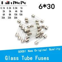 Fusíveis de tubo de vidro 20 tamanhos, 6x30mm, 250v, a, a, 1a, 2a, 3a, 4a, 5a, 6a, 8a, 10a, 15a, 12a, 25a, 30a, amp