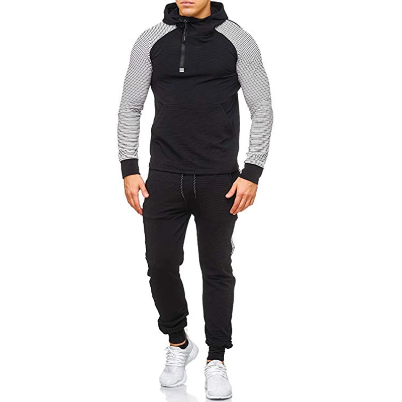 White Sets Men Брендовый спортивный костюм из 2 предметов для мужчин; коллекция года; модная осенняя куртка с капюшоном+ спортивные штаны; Повседневная Удобная мужская одежда; большие размеры - Цвет: White Sets Men