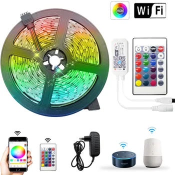 

5M 10M RGB LED Strip Light RGB 5050 Flexible Ribbon fita 2835 led light strip RGB Tape Diode WiFI Remote Control Adapter DC 12V