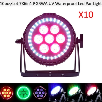 

TAX PAID 10pcs/lot 7x6in1 RGBWA UV +Lime LED Par Light Rainbow Ring Effect IP65 LED Outdoor Par Can Lights Dj Disco X-mas Party