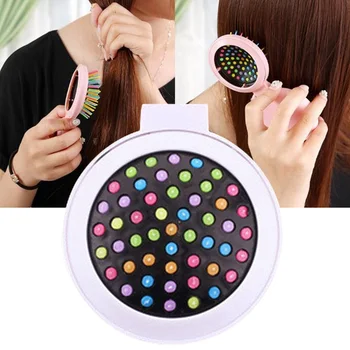

Rainbow Volume Massage Hair Brush Pocket Size Round Hair Brush Comb With Mirror-White