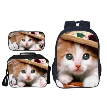 

Curel Fancl 3Pcs/Set Adorable Kitten Cat School Bags for Girls Boys African Wolf School Backpacks Children Shoulder Bookbag 2020