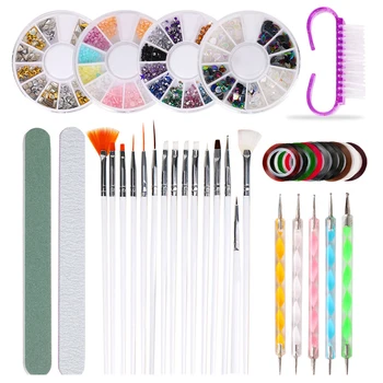 

10Pcs/Set Nail Art Tool Kit Manicure Glitter Nail Brush Dotting Pen Lines Stickers Decorations Art Design Artificial DIY Set