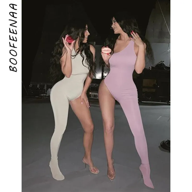 

BOOFEENAA One Shoulder Legged Bodycon Jumpsuit Kyliejenner Outfit Fall 2019 Going Out One Piece Romper Women Sexy Club Jumpsuits