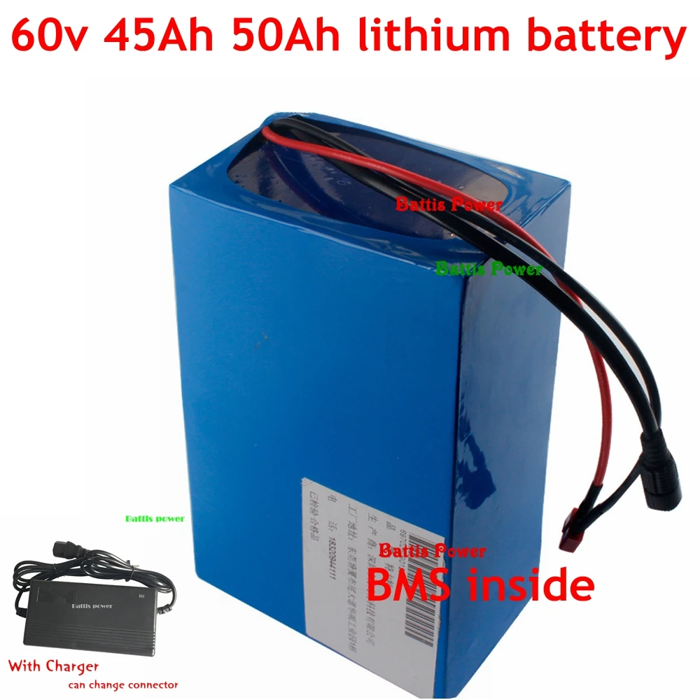 60V 50Ah батарея 60v 45Ah литиевая батарея с 45A BMS перезаряжаемая для треугольного электрического велосипеда хранение энергии+ 3A зарядное устройство