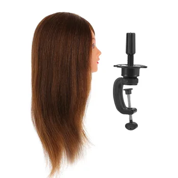 

24" 60% Real Human Hair Mannequin Head Hairdressing Training Head Cosmetology Doll Head With Table Clamp Stand Practice Tool