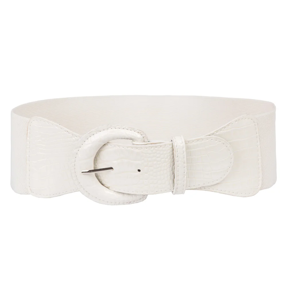Ivory Grace Karin Модный женский однотонный полиуретановый кожаный пояс с пряжкой, эластичный женский пояс для отдыха - Цвет: Ivory